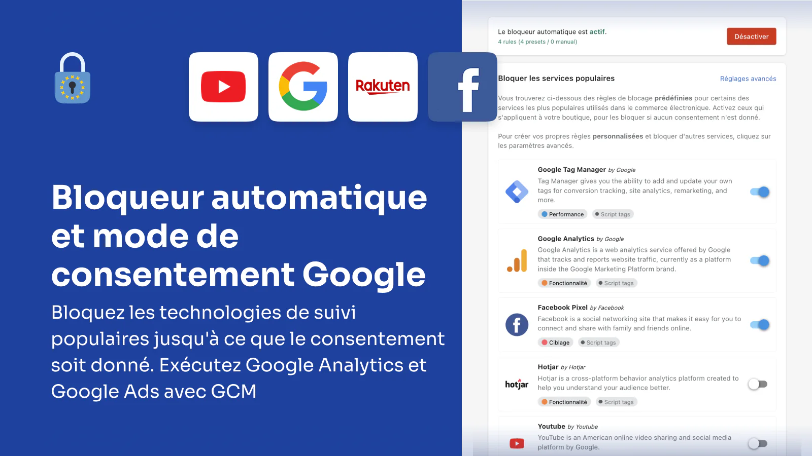 Shopify GDPR/RGPD - Bloqueur automatique et mode de consentement