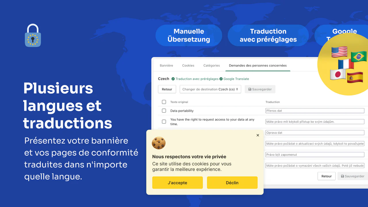 Shopify GDPR/RGPD - Plusieurs langues et traductions