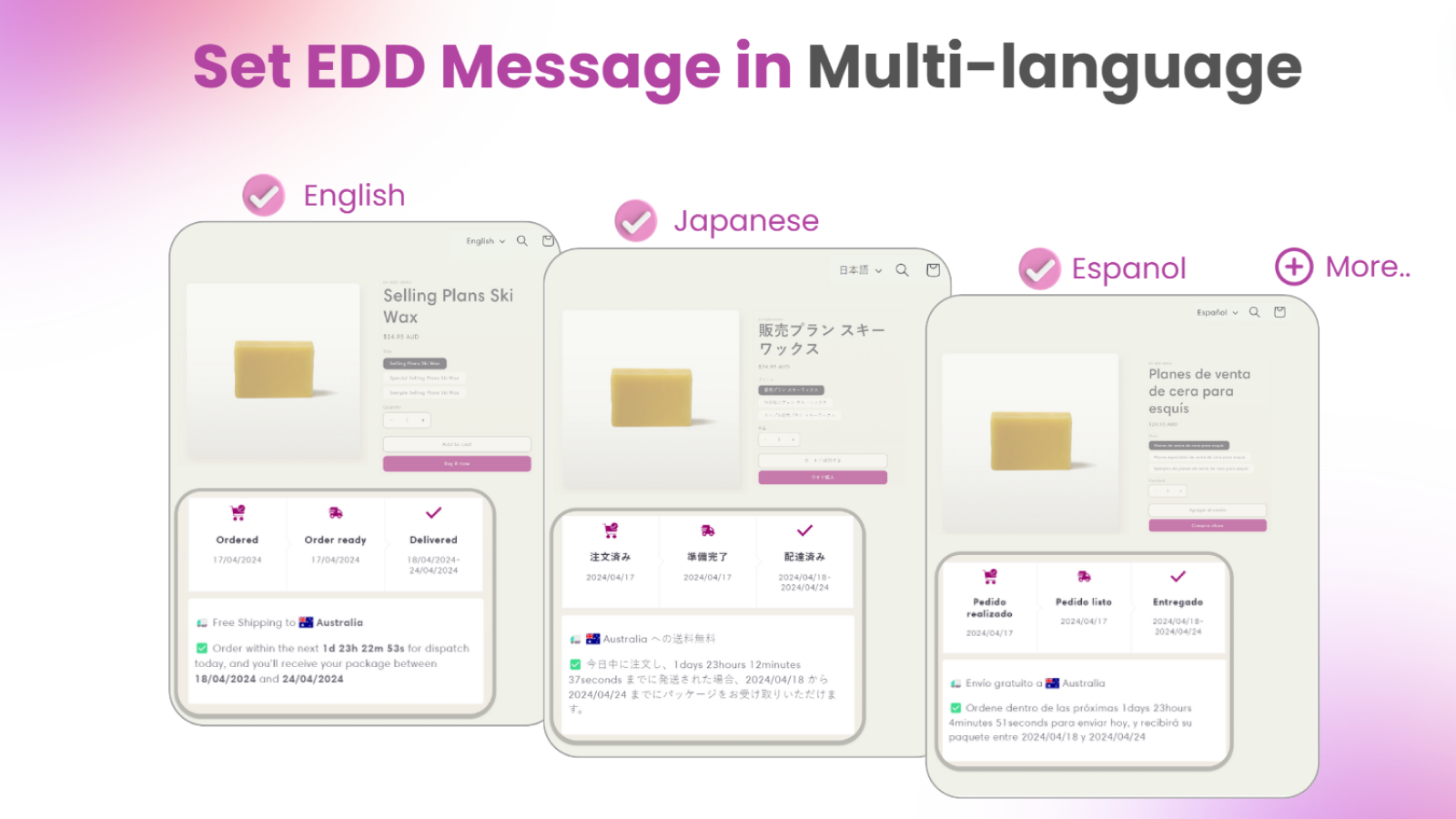 Establece el mensaje EDD en varios idiomas