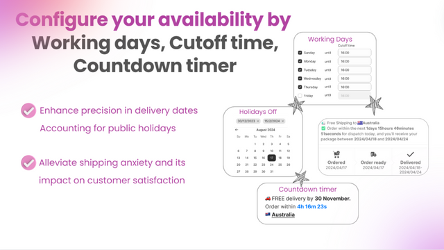 Configure availability by Working days, Cutoff time etc