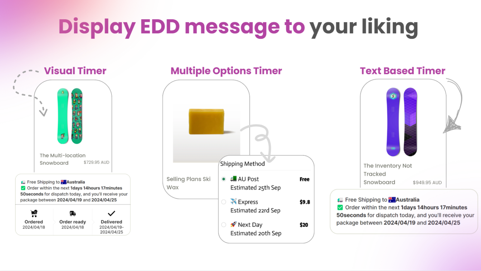 Avec EDD, montrez proactivement le temps de livraison estimé aux clients