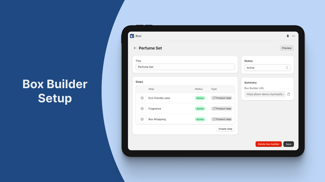 Configuración del constructor de cajas