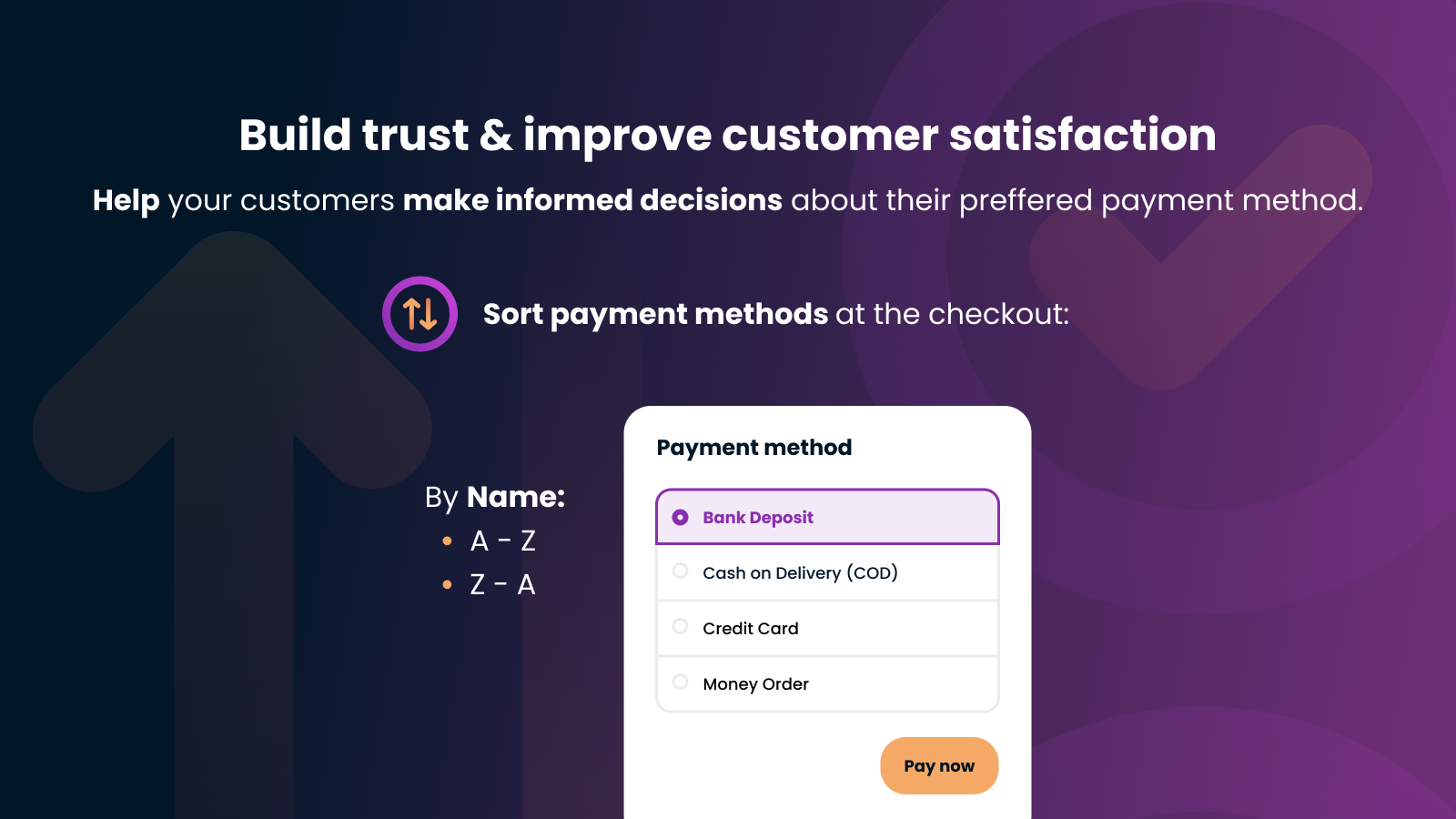Ordenar métodos de pagamento por nome no checkout da loja Shopify