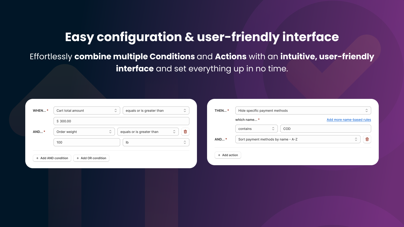 Betaalmethoden Verbergen & Sorteren Eenvoudige configuratie, gebruiksvriendelijke interface