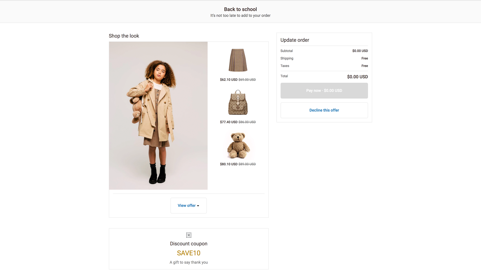 Shop de look checkout upsell aanbieding