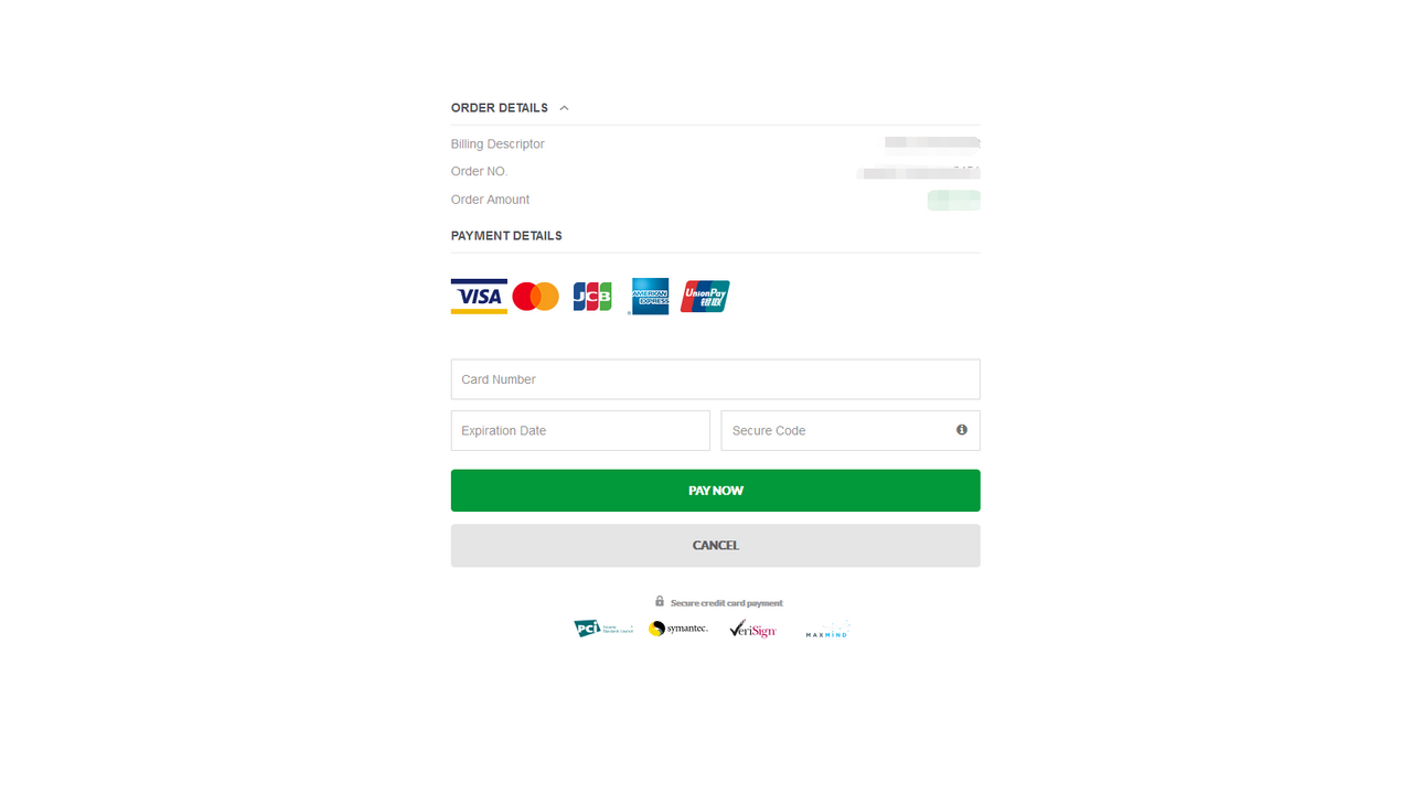  Credit Card payment page of Mint.