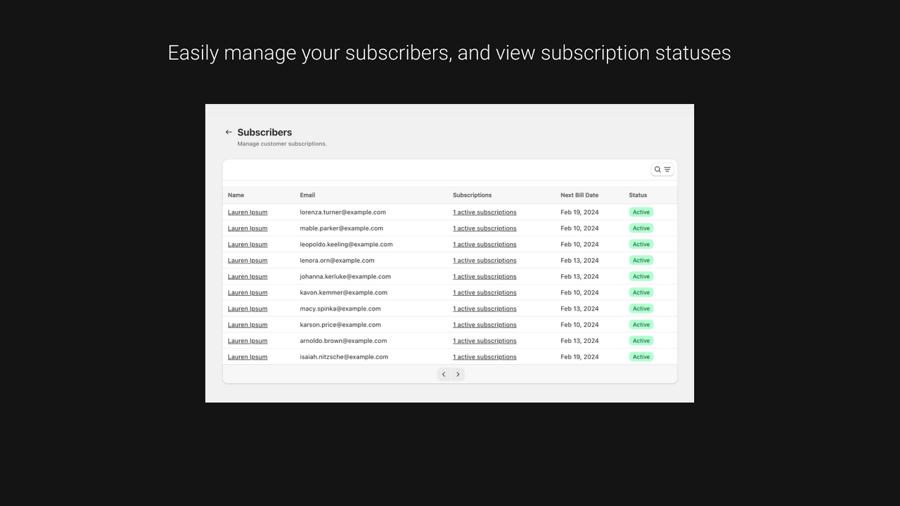 Easily manage your subscribers, and view subscription statuses