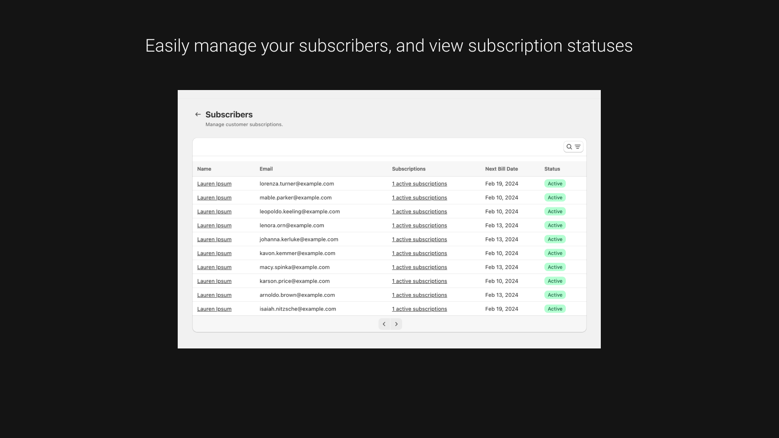 Easily manage your subscribers, and view subscription statuses