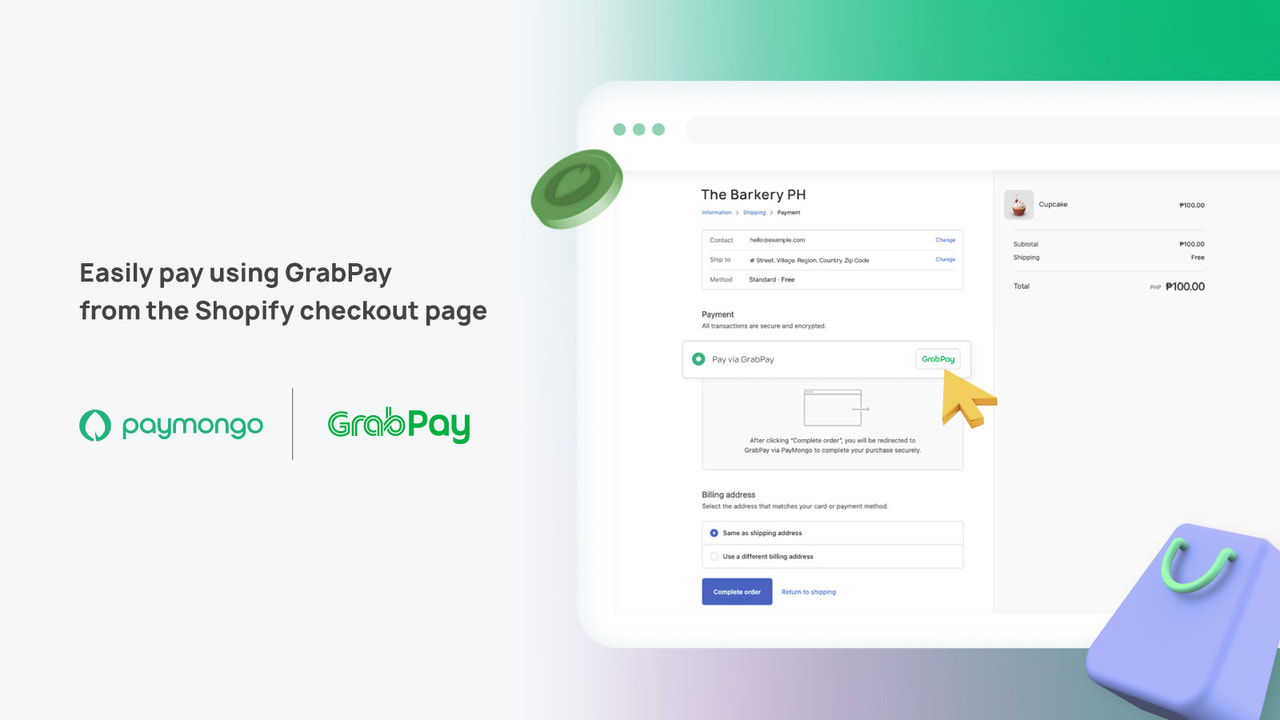 Betal nemt med GrabPay fra Shopify checkout siden.