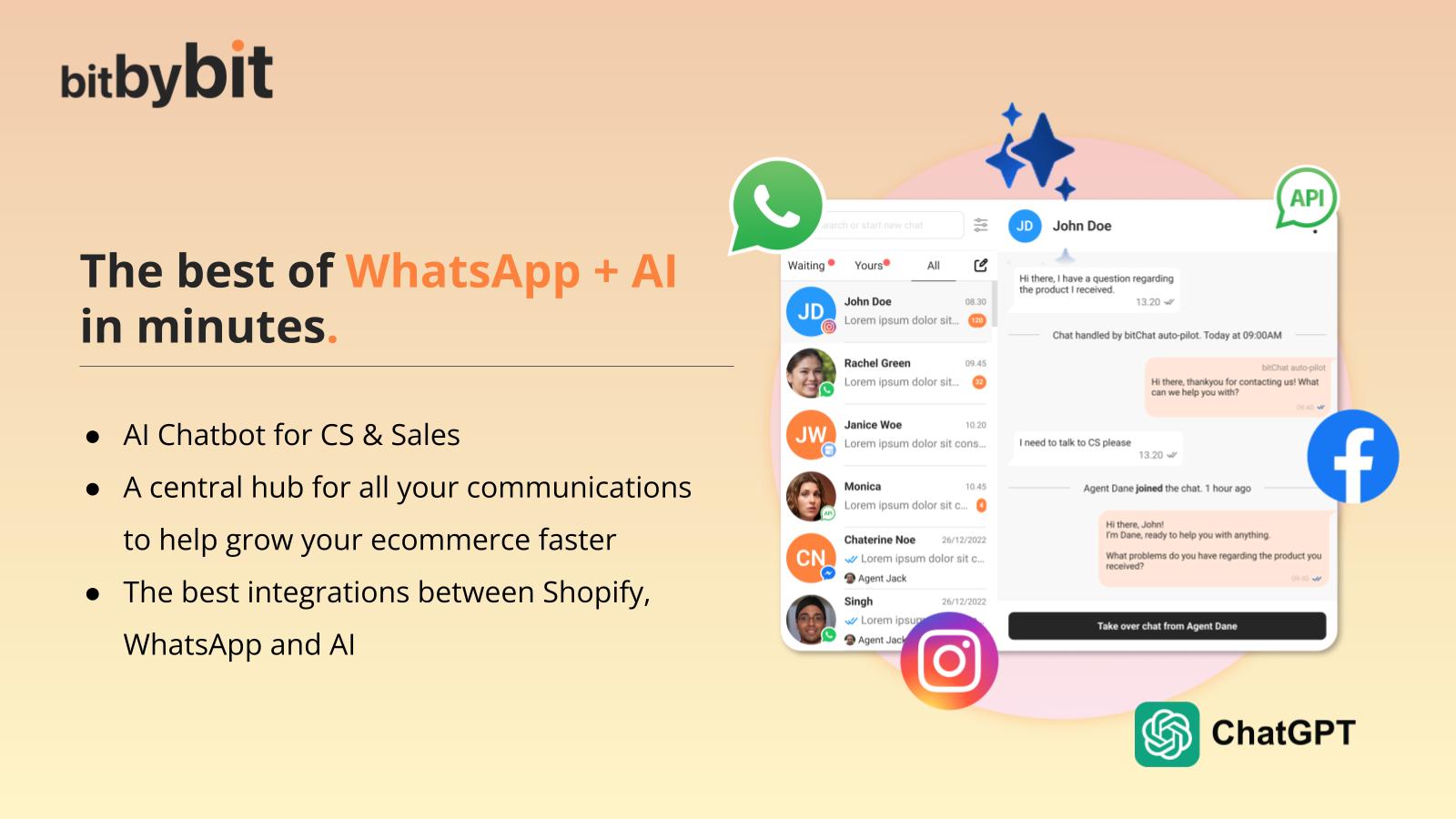 AI Chatbot för WhatsApp Shopify. bitChat