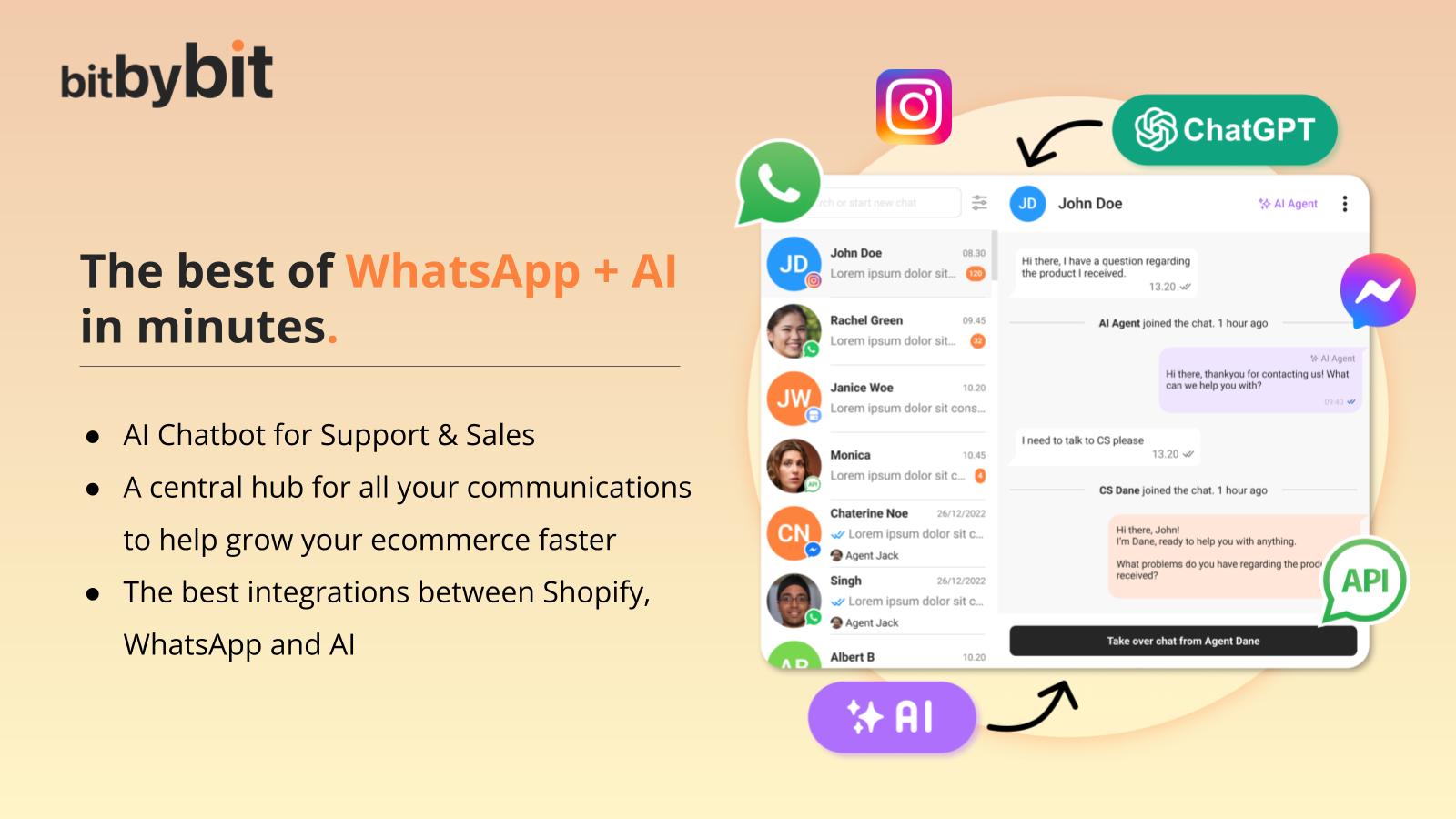 AI Chatbot för WhatsApp Shopify. bitChat