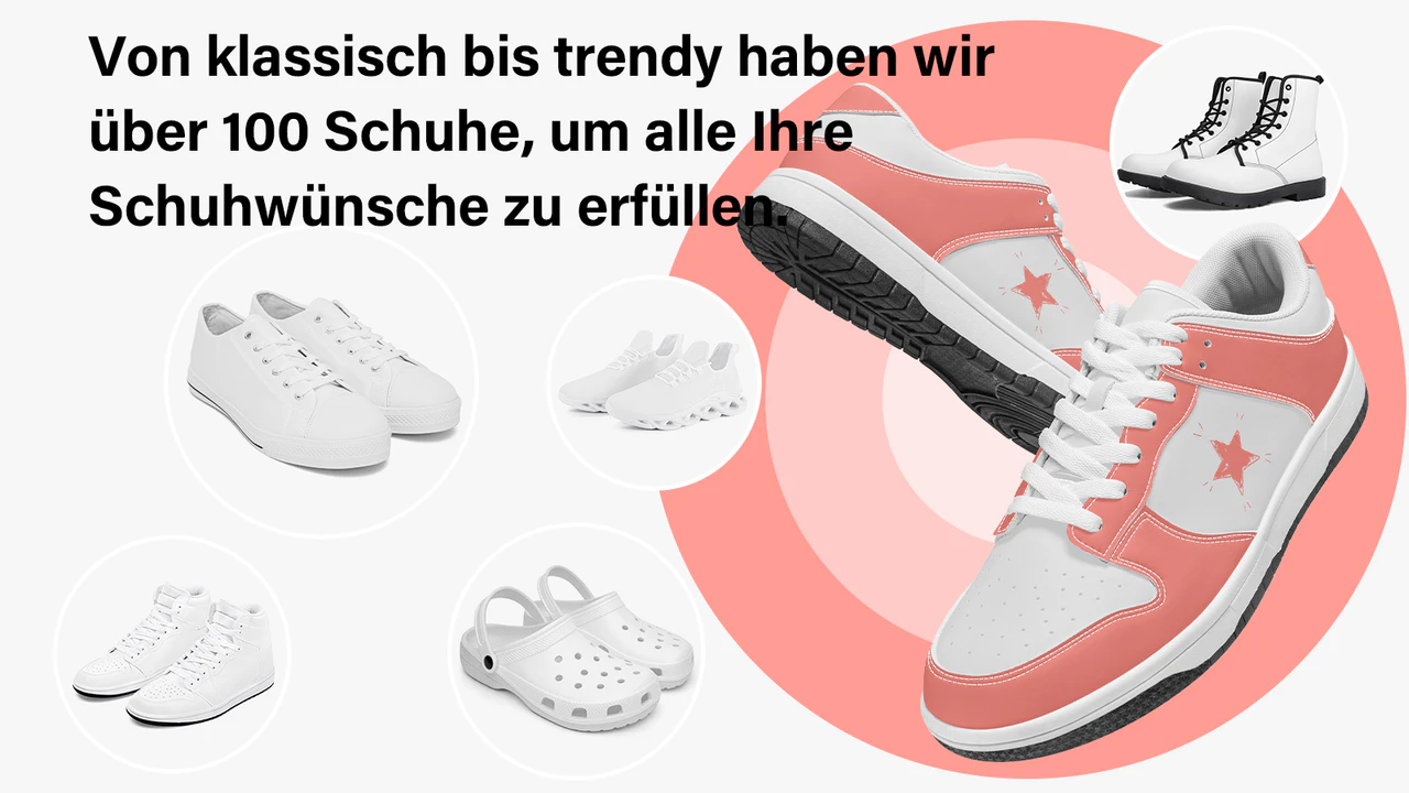 Über 100 Print-on-Demand-Schuhe mit individuellen Designs.