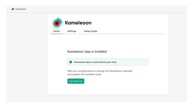 Processo de configuração do aplicativo Kameleoon
