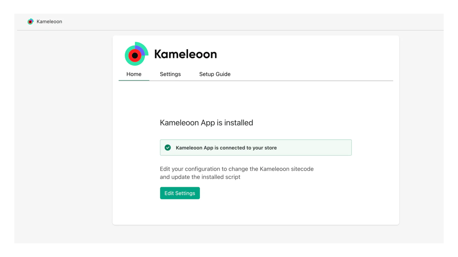 Proceso de configuración de la aplicación Kameleoon