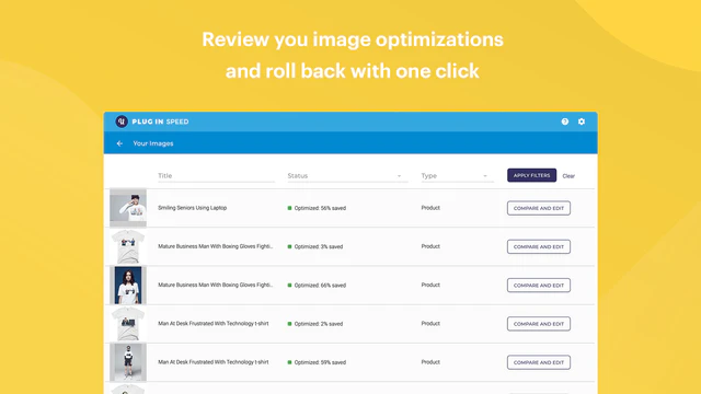 Lista detallada de imágenes optimizadas con opción para editar