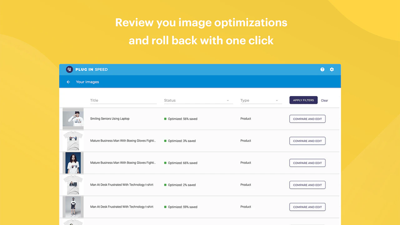 Liste détaillée des images optimisées avec une option pour modifier