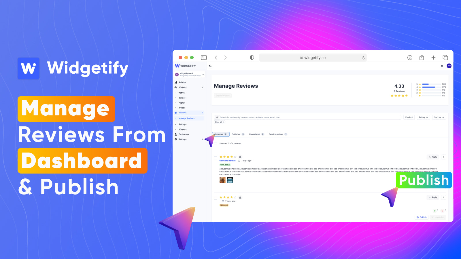 manage reviews dashboard