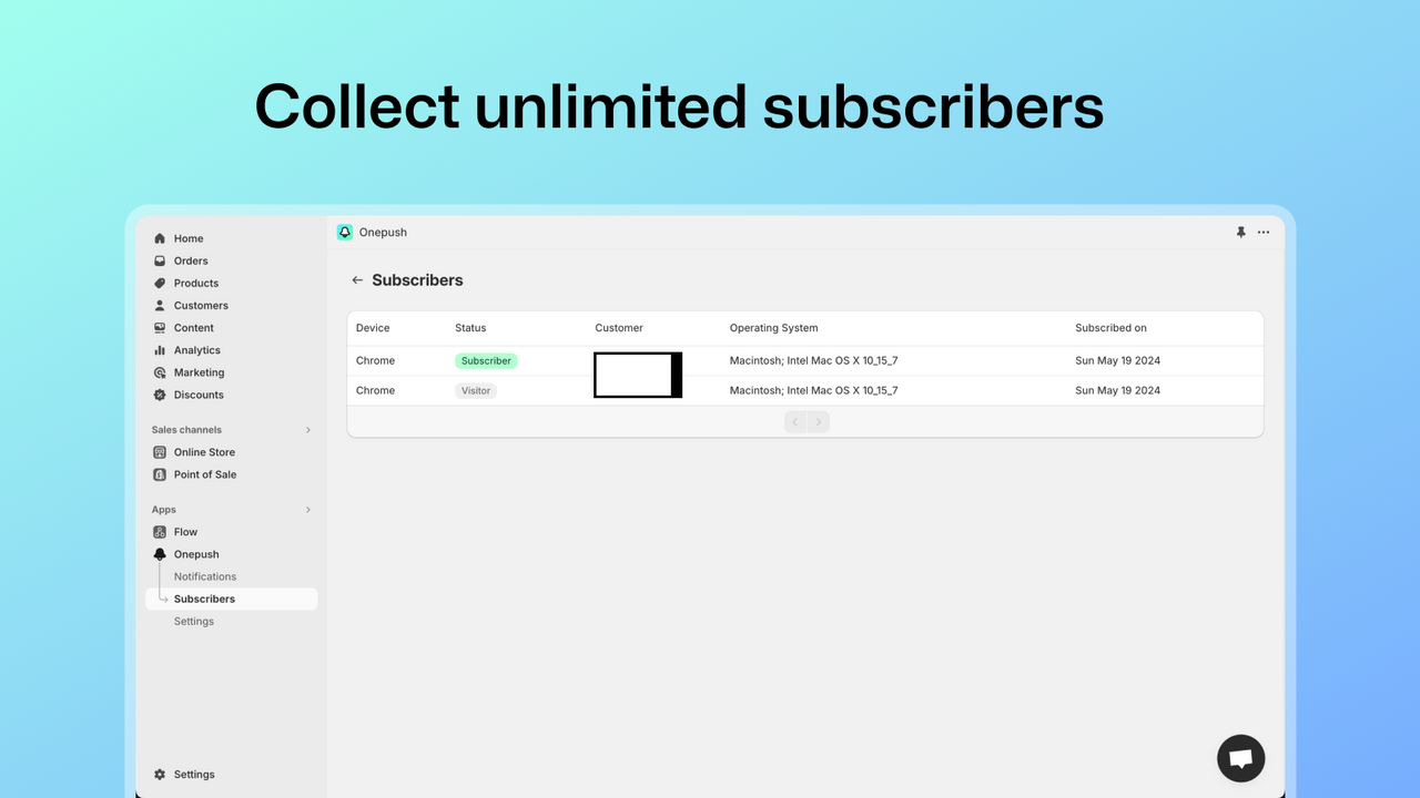 onepush subscriber lists page view