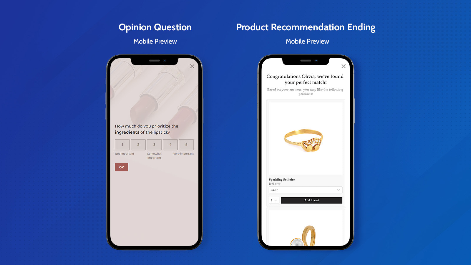 Mobile preview of an opinion and product recommendation ending