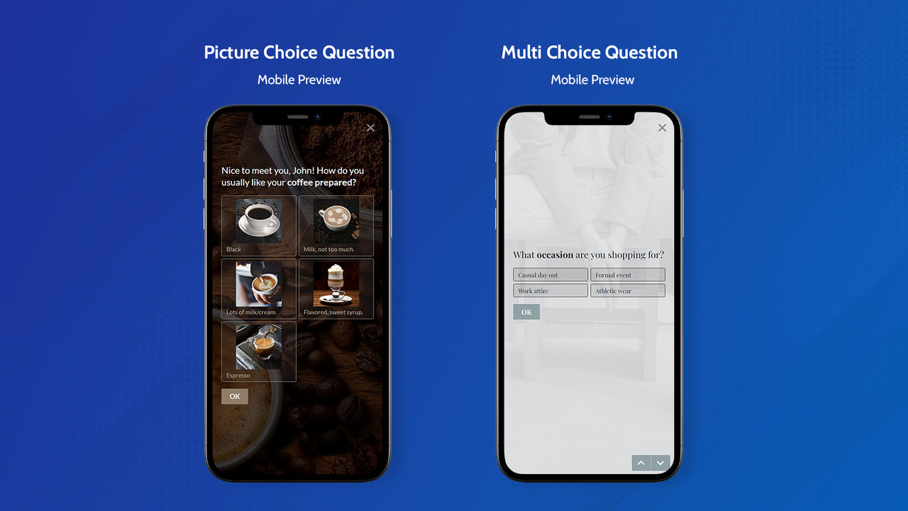 Vista previa móvil de una elección de imagen y pregunta de elección múltiple