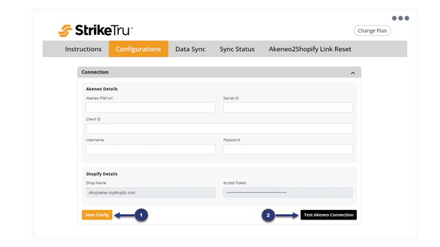 Geben Sie Ihre Akeneo PIM API-Details an und testen Sie die Verbindung