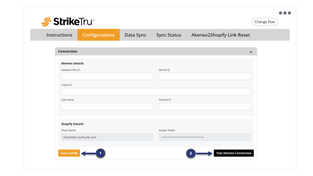 Geben Sie Ihre Akeneo PIM API-Details an und testen Sie die Verbindung