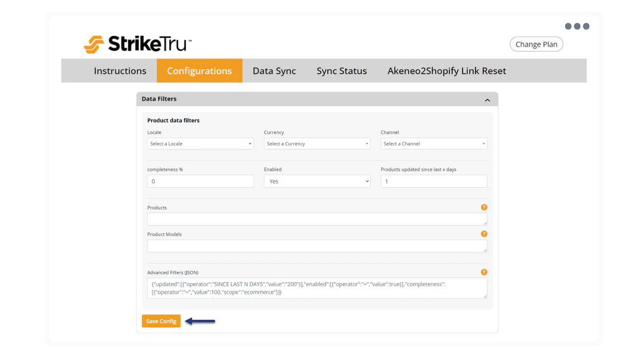 Define what products to import from Akeneo by specifying filters