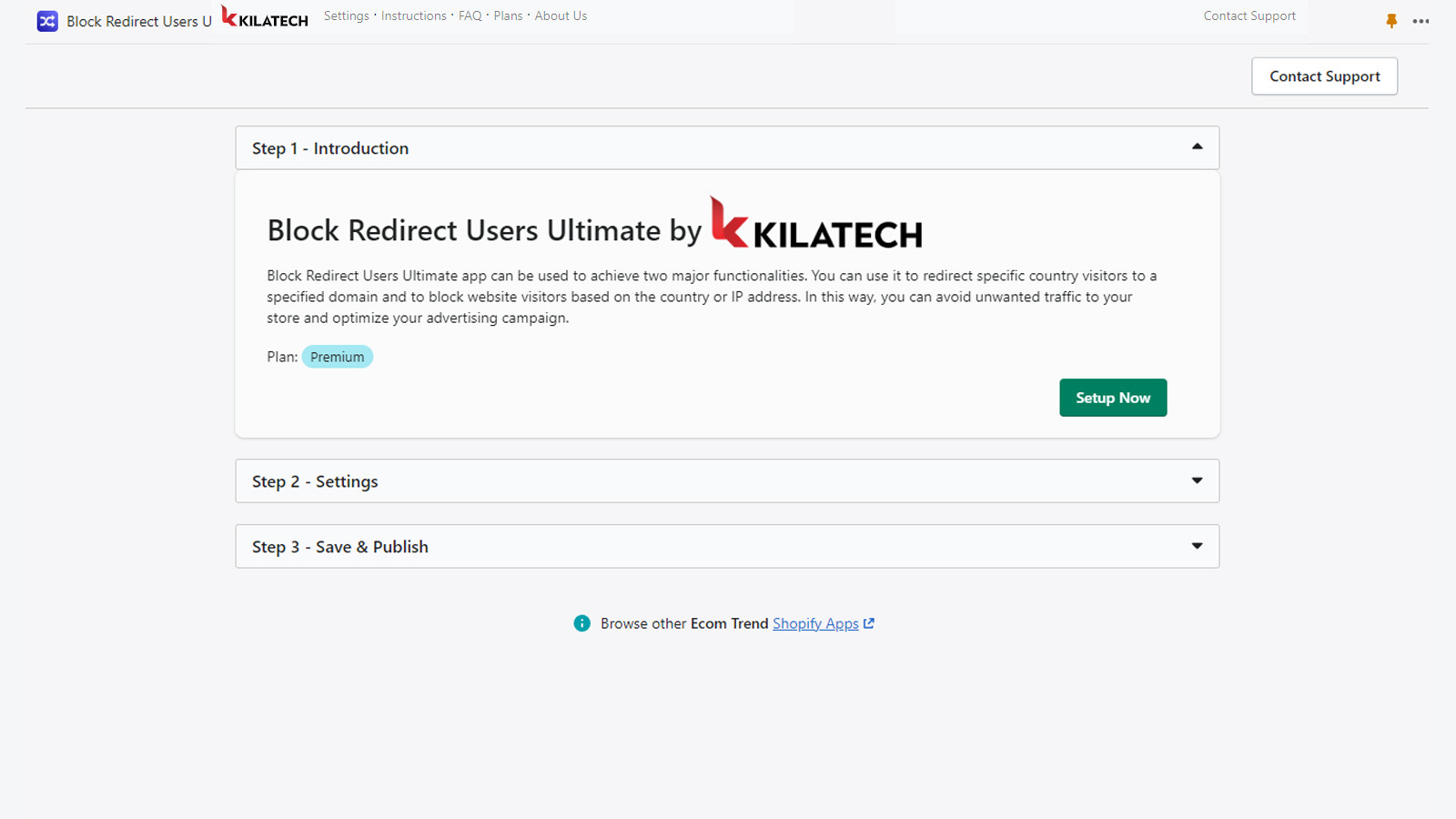 Página de configurações do Block redirect users ultimate