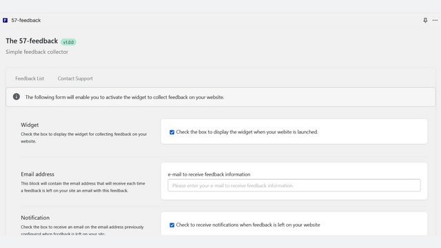 Application configuration screen.