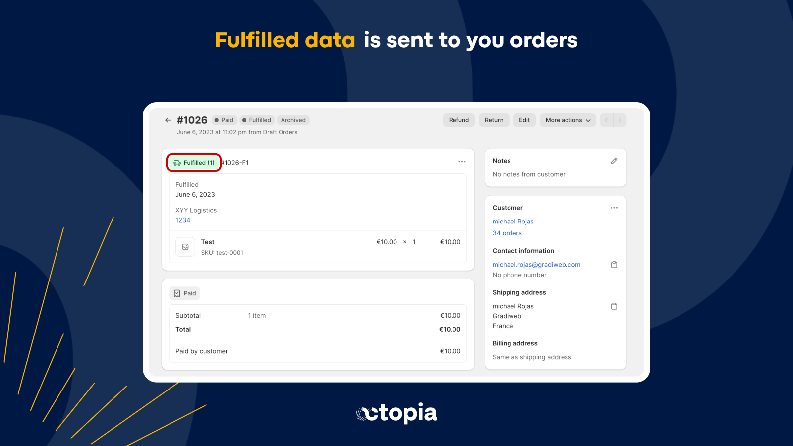 Fulfilled data is sent to you orders