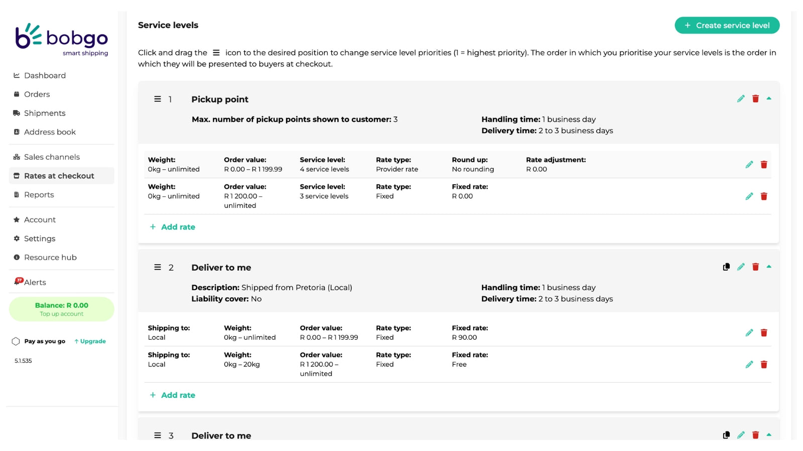 Bob Go smart shipping solution Screenshot