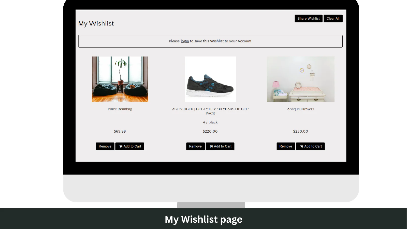 Page Ma liste de souhaits générée par Smart Wishlist