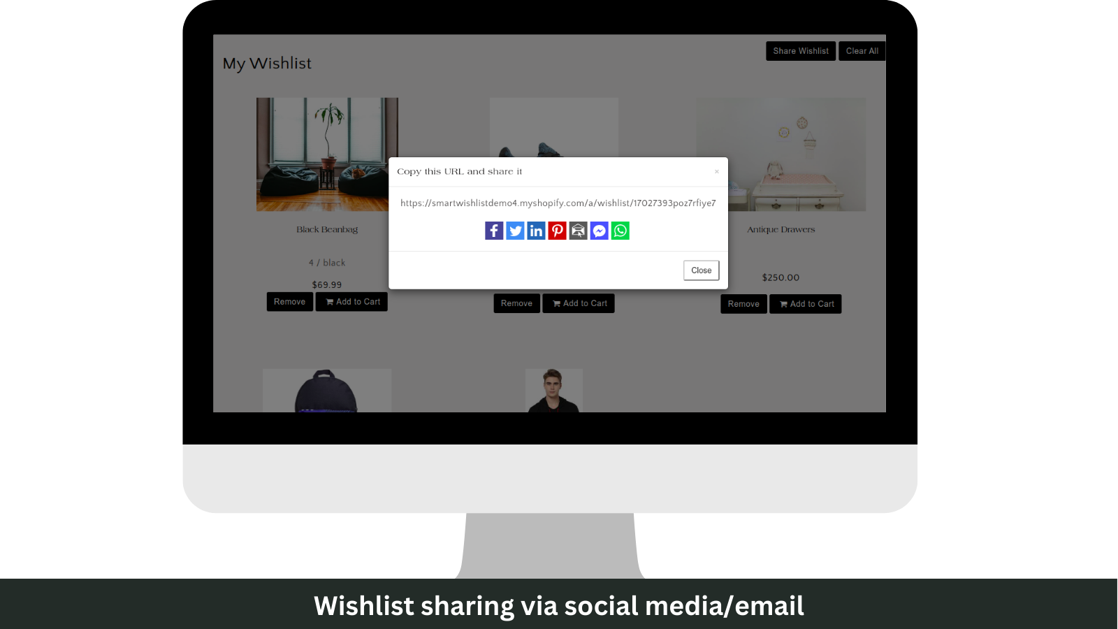 Sharing of Wishlist via Social Networks or Email