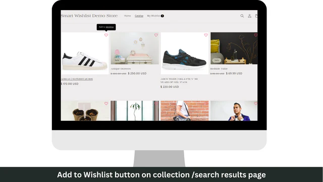 Botón de Smart Wishlist en páginas de colección