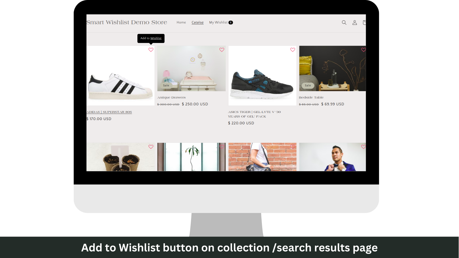 Botão Smart Wishlist em páginas de coleção