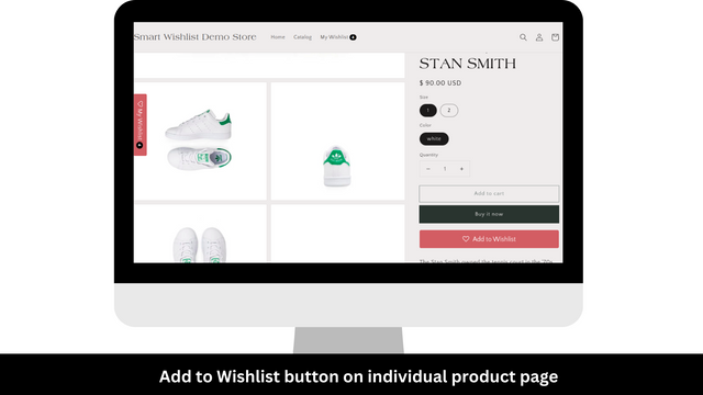 Botão Smart Wishlist em páginas de produto individuais