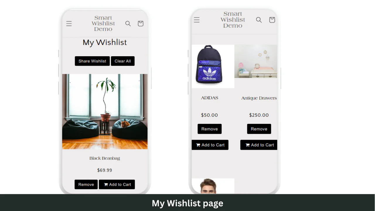 移动设备上由Smart Wishlist生成的我的愿望清单页面