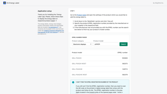 Tableau de bord administrateur de l'application EU Energy