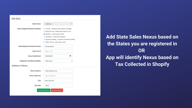 State Tax Nexus Settings