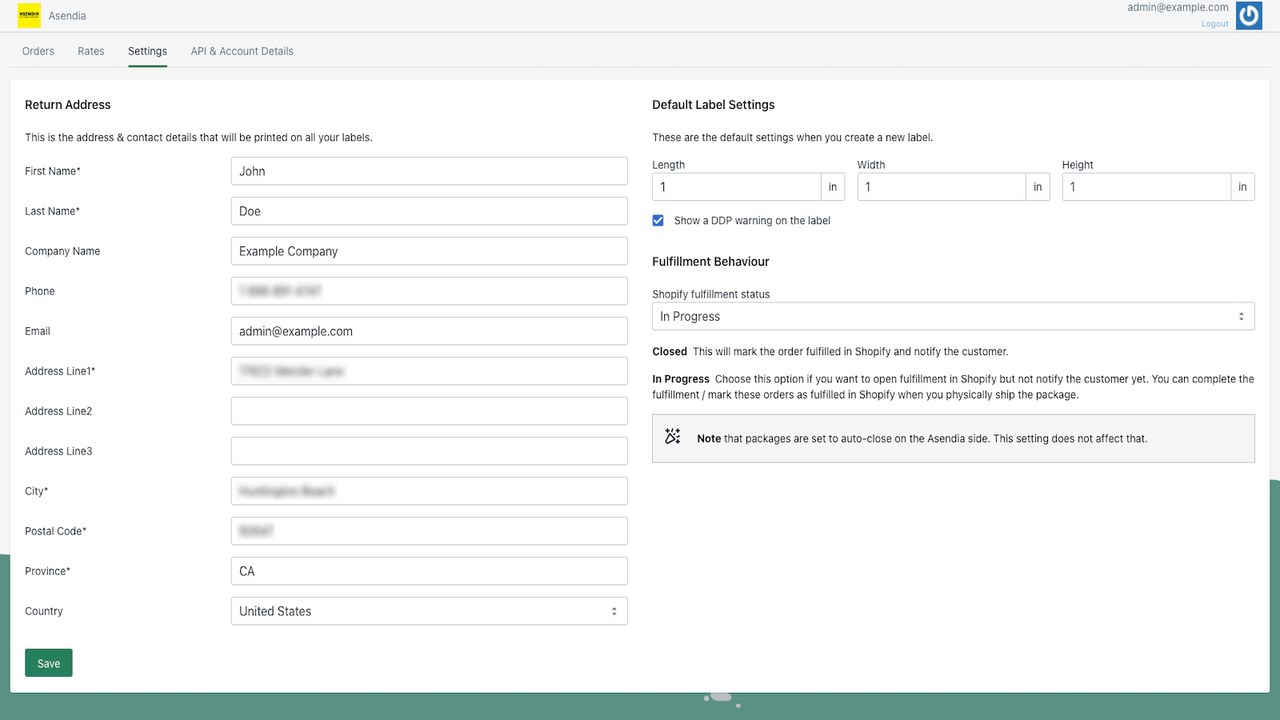 Label settings page