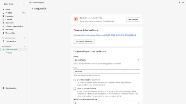 Configuración de los parámetros de creación de facturas