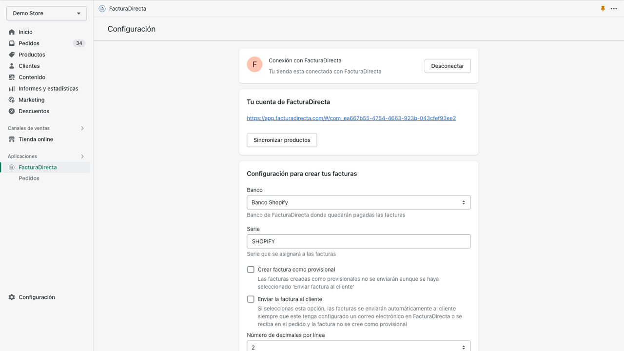 Configuración de los parámetros de creación de facturas