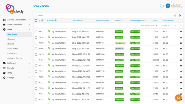 Verkooporders worden van Shopify naar Stok.ly getrokken