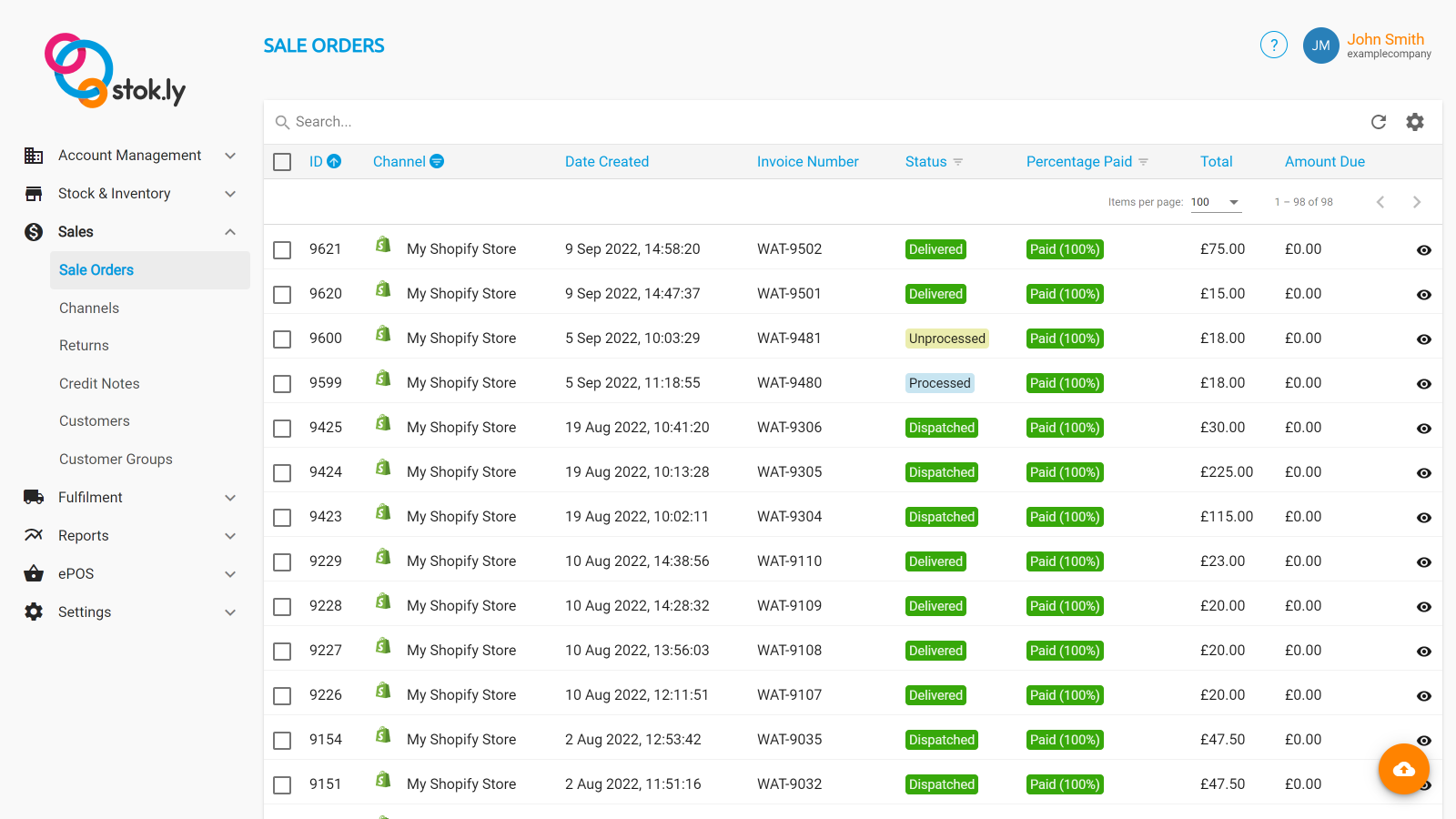 Verkooporders worden van Shopify naar Stok.ly getrokken