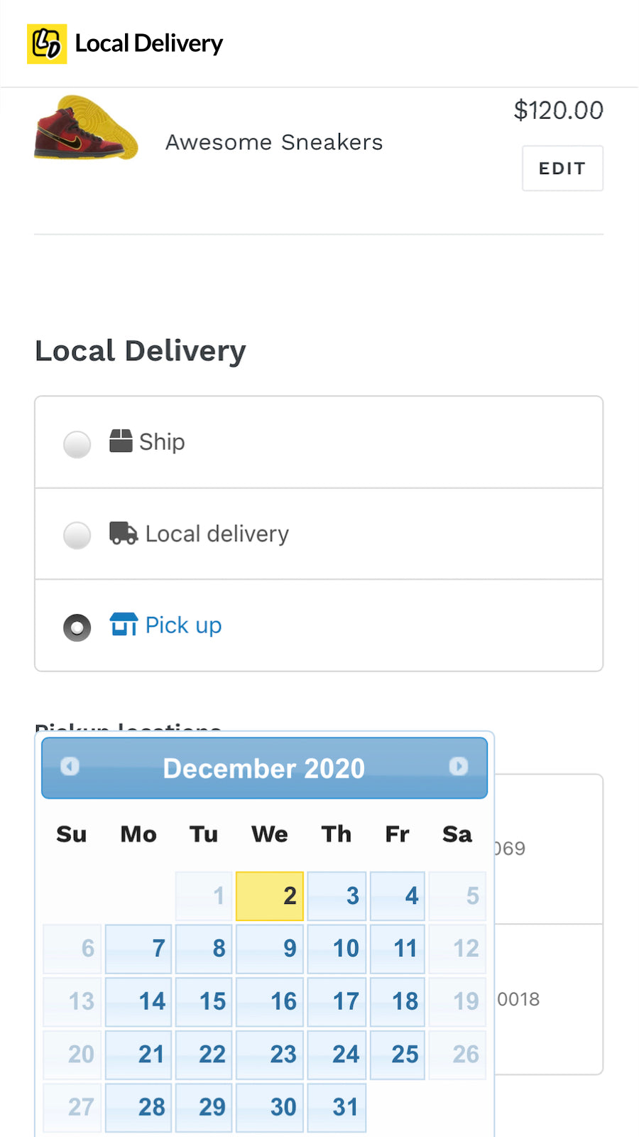 Local Delivery Screenshot