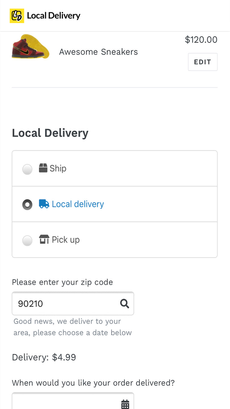 Local Delivery Screenshot