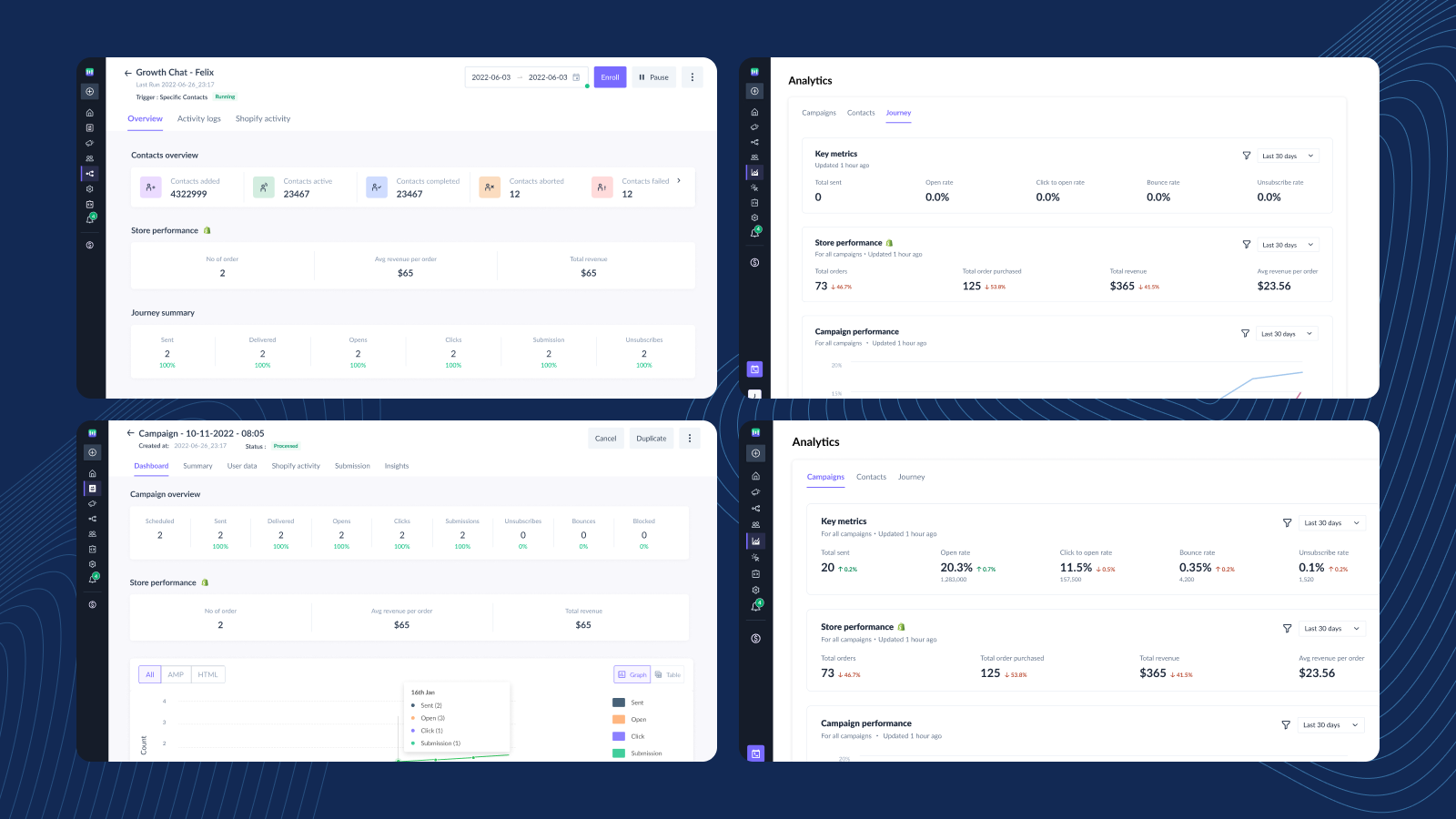 Track engagement metrics and revenue generated per campaign