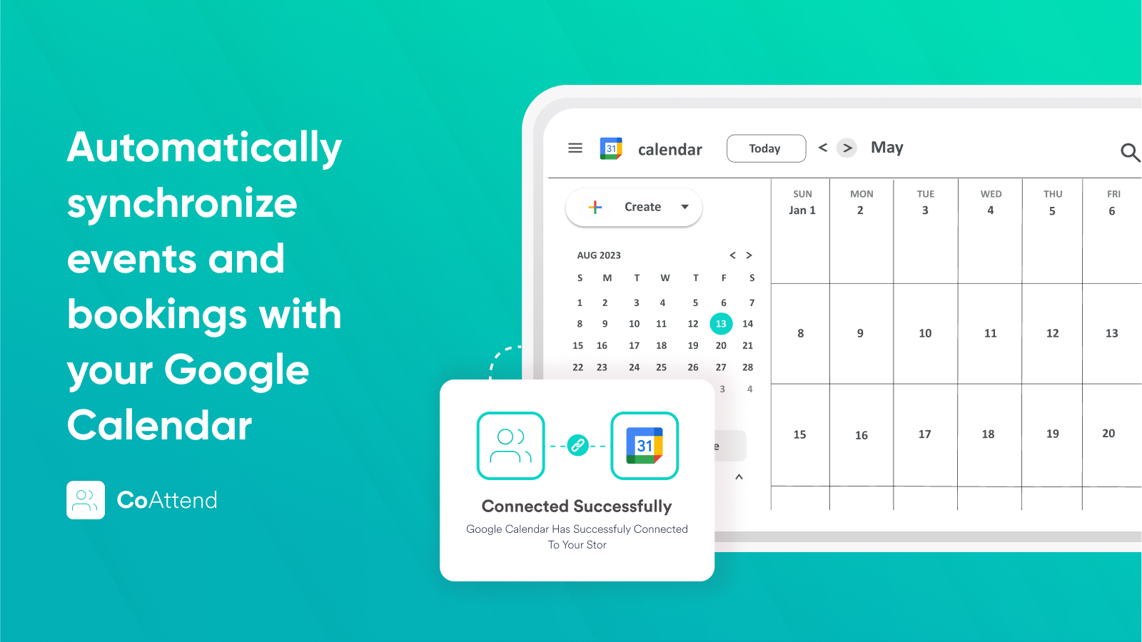 Automatic sync of events and bookings with Google Calendar.