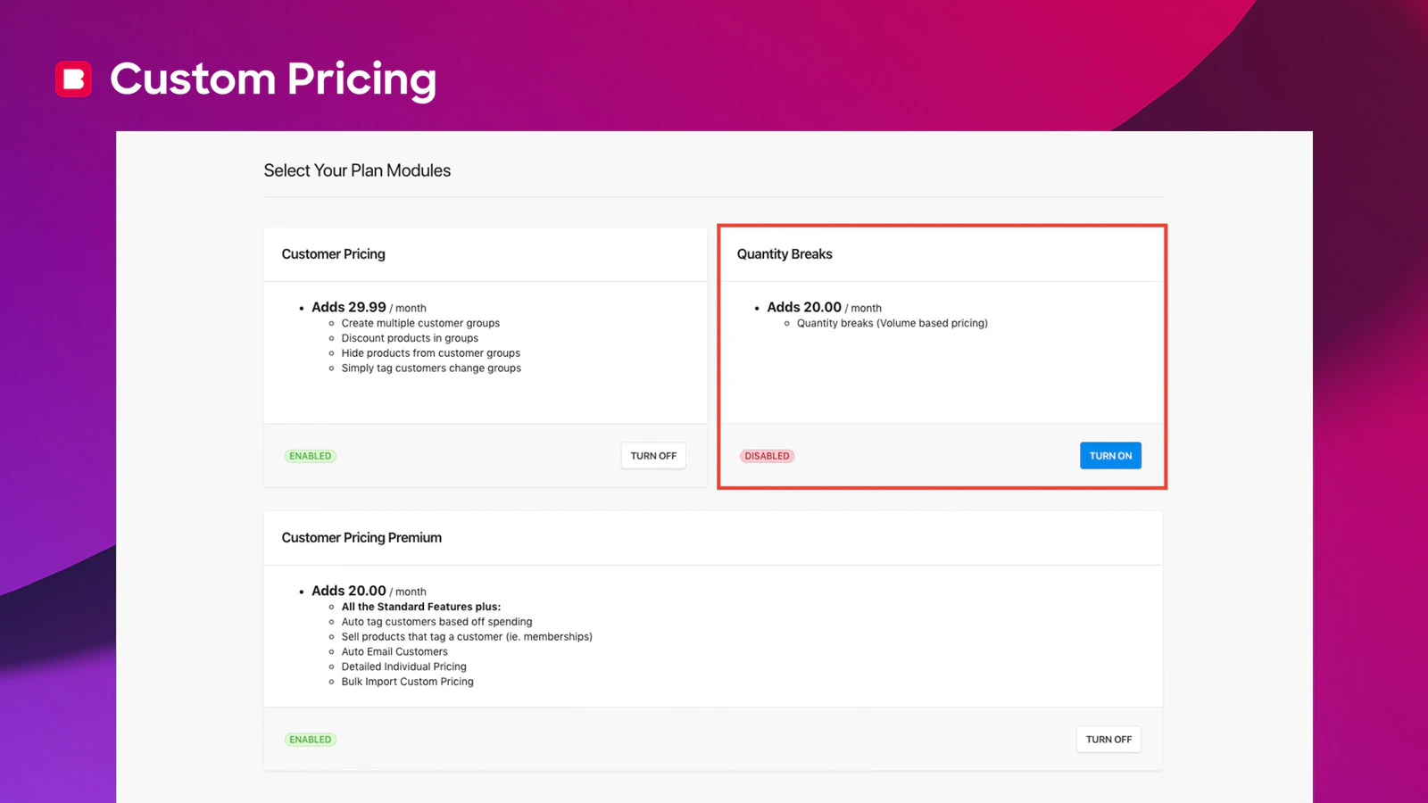 Add Quantity Breaks to offer volume based pricing