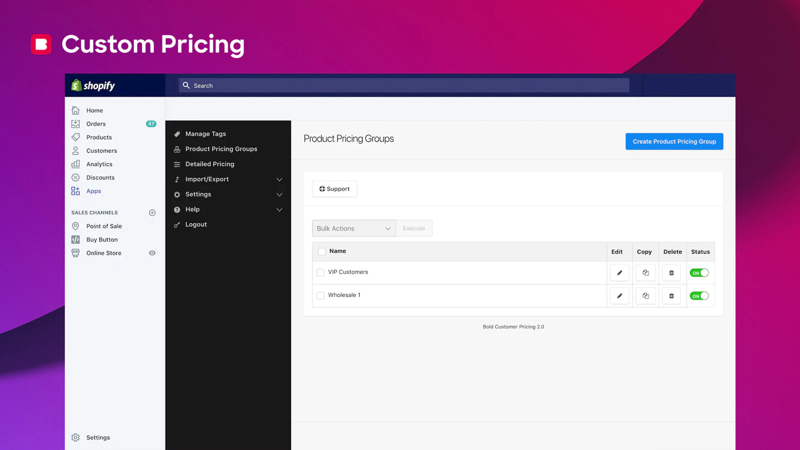 Detailed variant pricing